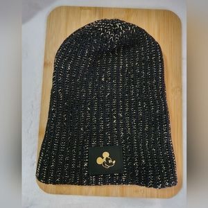 Mickey Mouse Gold Foil Black and Metallic Gold Yarn Beanie - Black